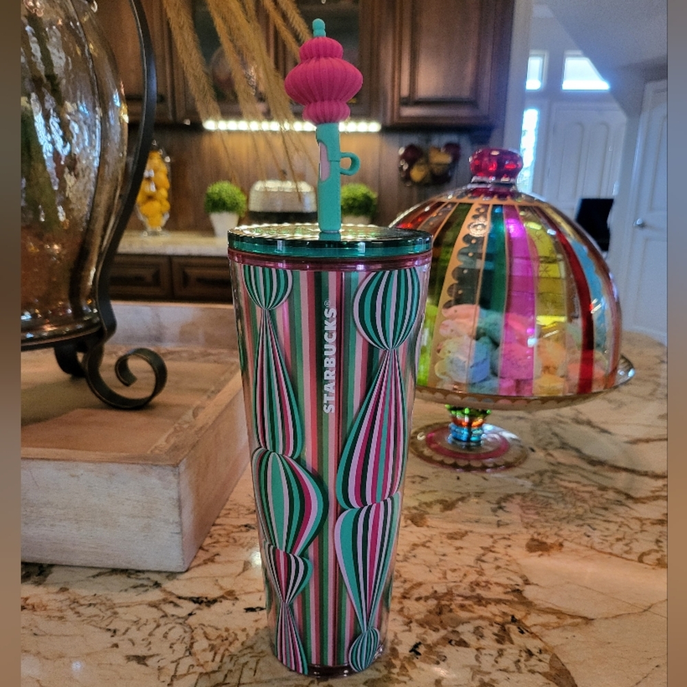 NEW Starbucks Winter/Holiday 2024 Filigree Tumbler Cold Cup  Straw Topper